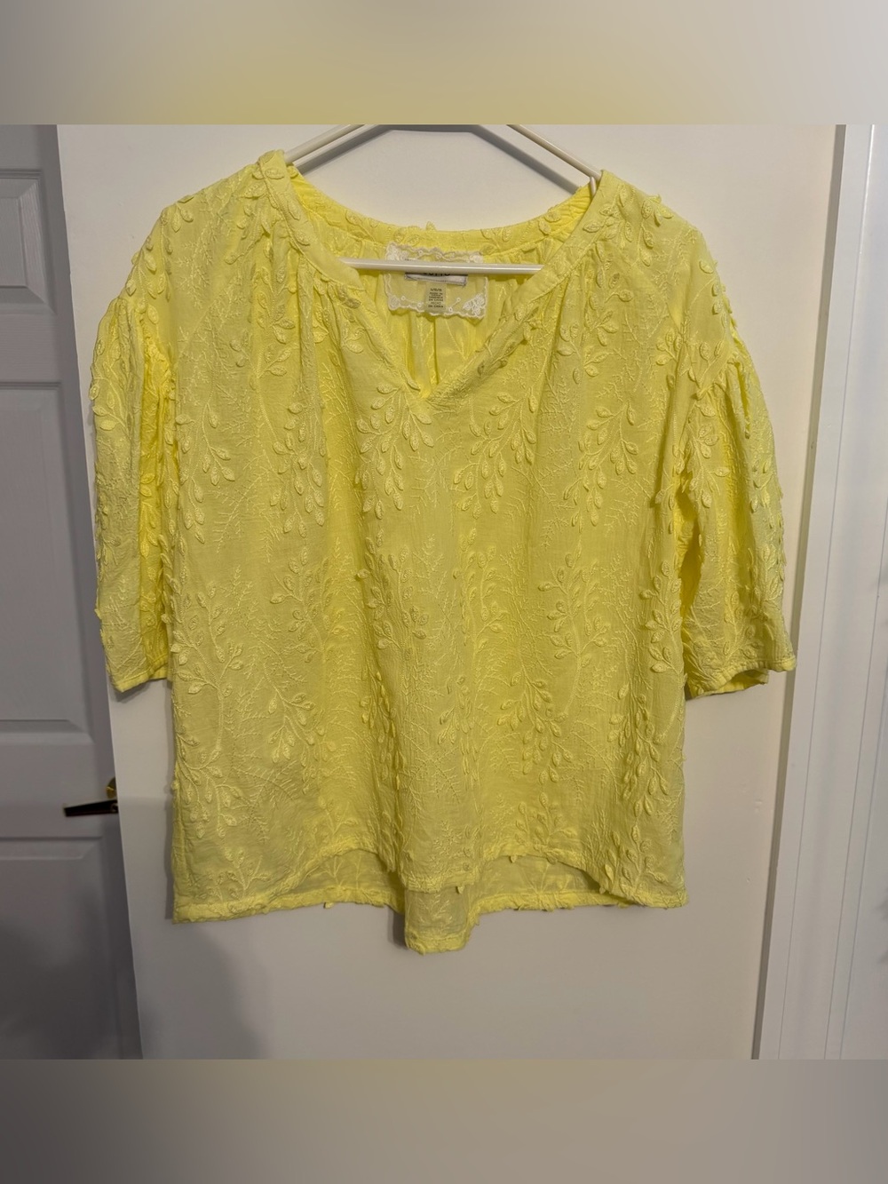 Cupio Yellow Embroidered V-Neck Blouse